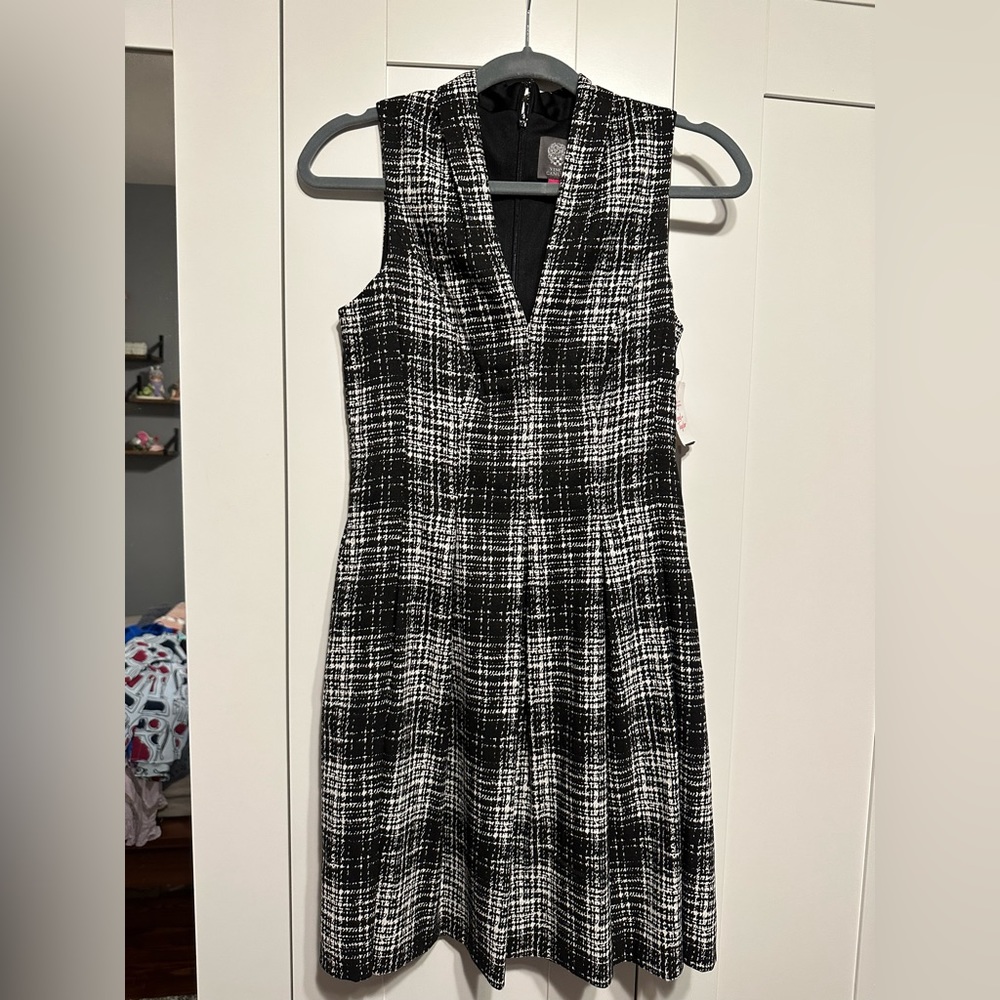 Vince Camuto Black Herringbone Dress
